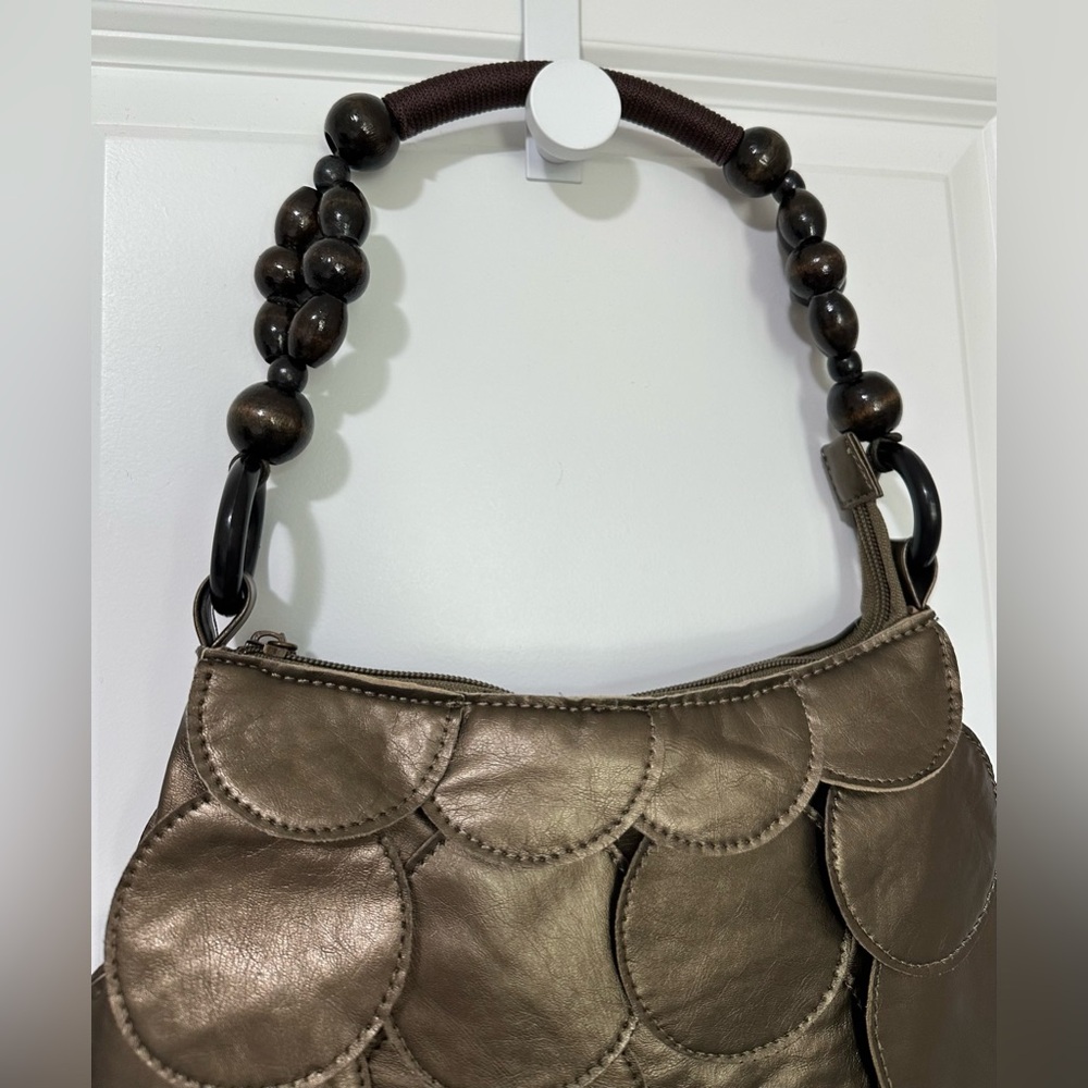 Vintage Elegant Circle Flap Wooden Beaded Handle Shoulder Handbag - Picture 3 of 13